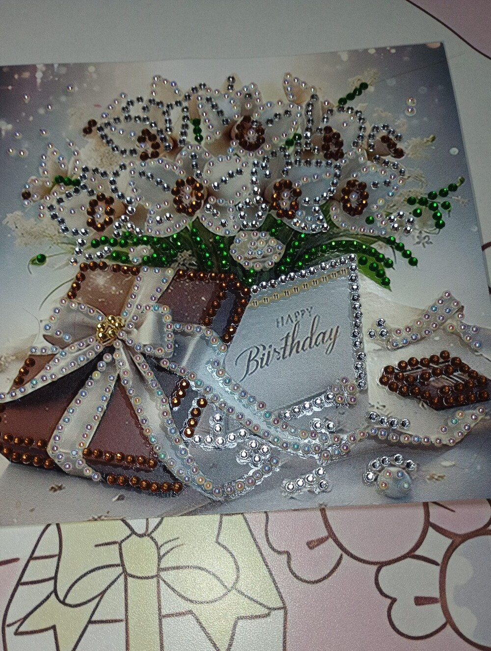 Birthday Floral Gift Card with Embellishments Handmade